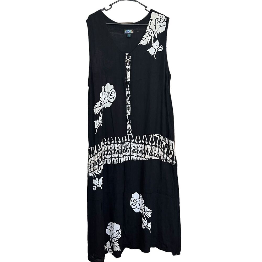 Tropical Tantrum Button‎ Batik Floral Rose Hawaiian Dress Womens Plus Size OS